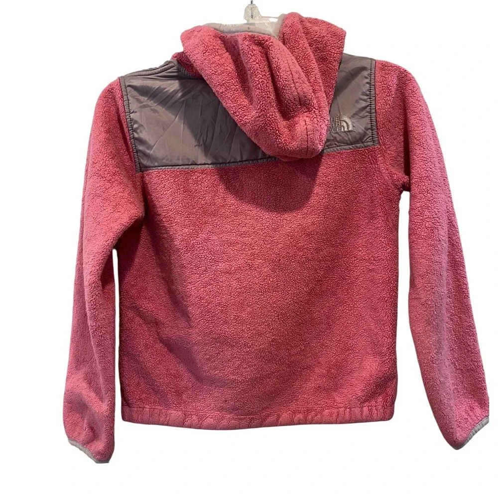 The North Face Girls Pink Grey Denali Hooded Fleece Jacket Size M 10/12 Full Zip